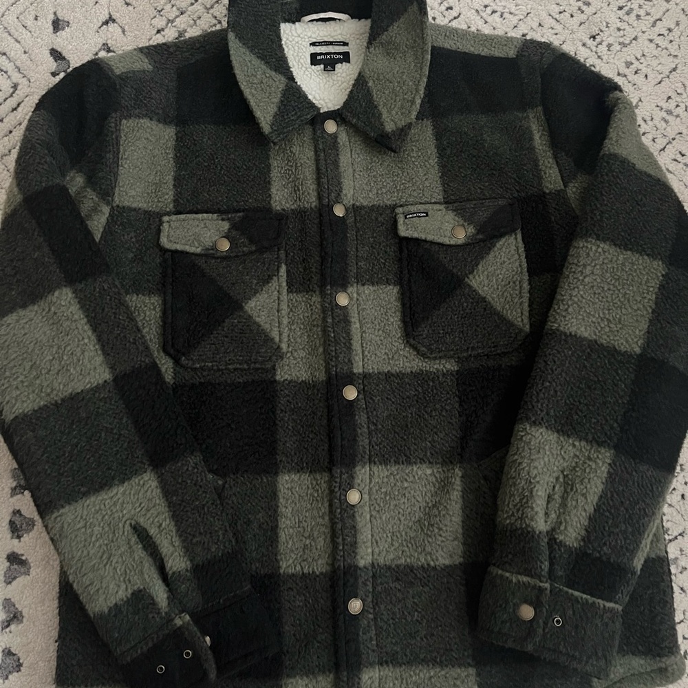 Brixton Black/Gray/Green Plaid Jacket, Fleece Lined
